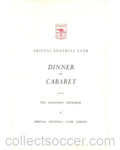 Arsenal - Dinner & Cabaret to The Honorary Stewards of Arsenal FC menu 02/12/1966