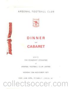 Arsenal - Dinner & Cabaret to The Honorary Stewards of Arsenal FC menu with ribbon 29/11/1971