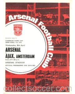 1970 Arsenal v Ajax European Fairs' Cup Semi-Final First Leg official programme 08/04/1970