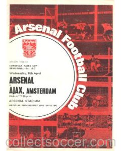 1970 Arsenal v Ajax Amsterdam European Fairs Cup Semi-Final official programme 08/04/1970