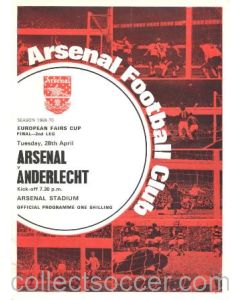 1970 UEFA Fairs Cup Final Official Programme Arsenal v Anderlecht 28/04/1970