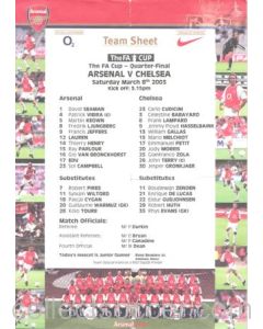 Arsenal v Chelsea official colour teamsheet 08/03/2003 F.A. Cup Quarter-Final