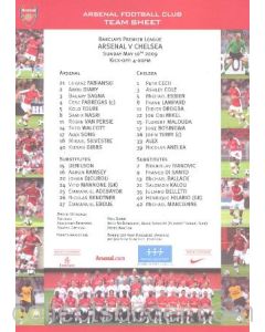 Arsenal v Chelsea official colour printed teamsheet 10/05/2009