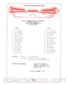 Arsenal v Chelsea official teamsheet 18/01/1994 Reserves