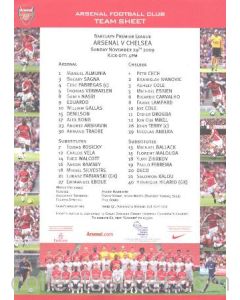 Arsenal v Chelsea teamsheet 29/11/2009