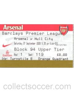 Arsenal v Hull City ticket 27/09/2008