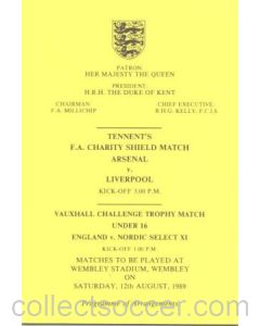 1989 Charity Shield Arsenal v Liverpool Programme of Arrangements for the Royal Box