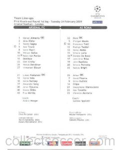 Arsenal v Roma official teamsheet 24/02/2009