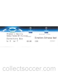 Arsenal v Sevilla Ditectors' Box ticket 19/09/2007 Champions League
