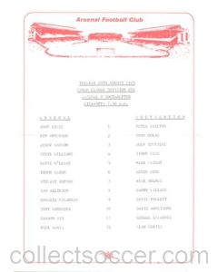 Arsenal v Southampton official teamsheet 20/08/1985 Canon League