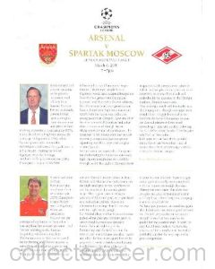 Arsenal v Spartak Moscow official press pack 06/03/2001