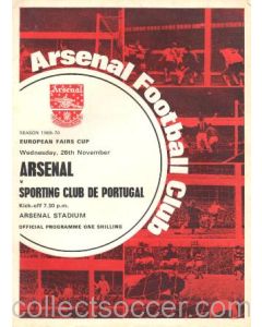 1969 Arsenal v Sporting Club de Portugal European Fairs Cup official programme 26/11/1969