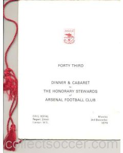 Arsenal Dinner & Cabaret Menu in Memoriam Fred Kichenside 03/12/1979