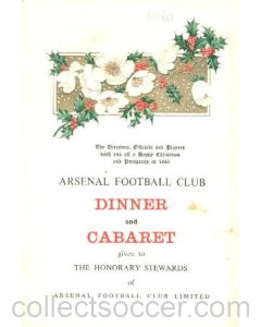 Arsenal - Dinner & Cabaret to The Honorary Stewards of Arsenal FC menu with ribbon 08/12/1960