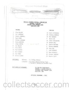 Arsenal v Chelsea Reserves official teamsheet 18/01/1994 Football Combination