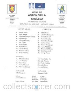 Aston Villa v Chelsea official colour teamsheet 20/05/2000 F.A. Cup