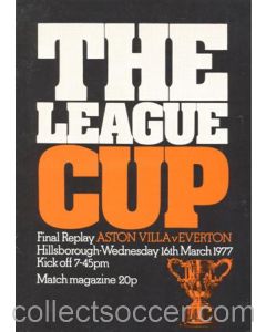 1977 League Cup Final Replay Programme  Aston Villa v Everton 