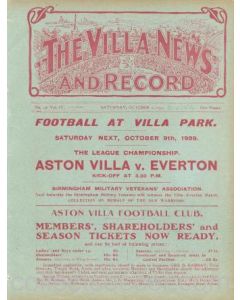 Aston Villa Reserves v Stoke official programme 02/10/1909