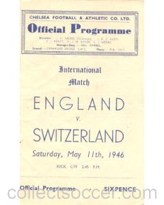 1946 England v Switzerland official programme 11/05/1946 At Chelsea