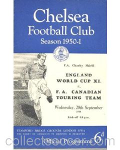 1950 England World Cup XI v F.A. Canadian Touring Team At Chelsea official programme 20/09/1950
