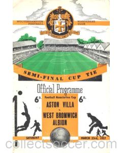 1957 F.A. Cup Semi-Final Aston Villa v West Bromwich Albion official programme 23/03/1957 at Wolverhampton Wanderers