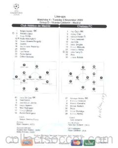 Atletico Madrid v Chelsea official line-ups 03/11/2009