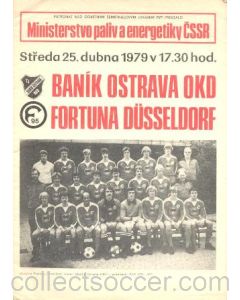 1979 Banik Ostrava v Fortuna Dusseldorf official programme 29/04/1979 Cup Winners Cup Semi-Final