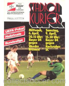 1988 Bayern Leverkusen v Werder Bremen UEFA Cup Semi-Final official programme 06/04/1988