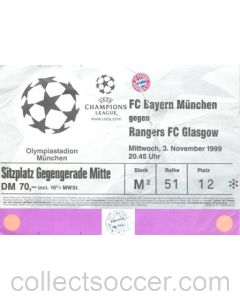 Bayern Munich v Glasgow Rangers ticket 03/11/1999 Champions League