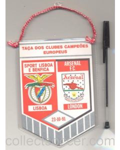 Benfica v Arsenal European Cup 23/10/1991 pennant