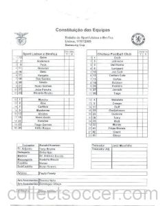 Benfica v Chelsea official teamsheet 17/07/2005