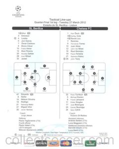 Benfica v Chelsea Tactical Line-Ups 27/03/2012 Champions League