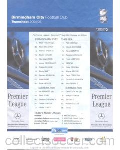 Birmingham City v Chelsea official colour teamsheet 21/08/2004 Premier League
