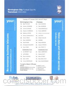Birmingham v Chelsea official colour teamsheet 14/10/2003 Premier League
