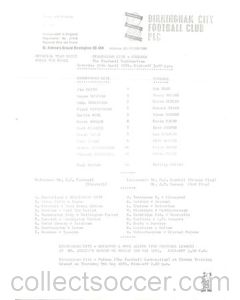 Birmingham City v Chelsea Reserves official teamsheet 30/04/1983 Football Combination