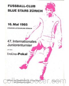1985 47th International Junior Toutnament in Zurich, Switzerland wit Chelsea junior team playing as well v. Red Star and Wettingen. Programme of 16/05/1985
