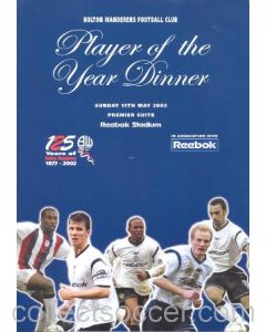 Bolton Wanderers FC Player of the Year Dinner booking form 11/05/2003