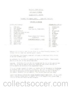 Bristol City v Chelsea official teamsheet 07/08/1984