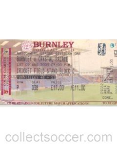 Burnley v Crystal Palace ticket 09/08/2003