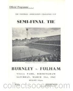 1962 F.A. Cup Semi-Final Burnley v Fulham official programme 31/03/1962