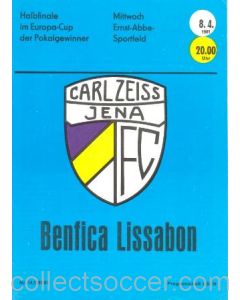 1981 Cup Winners Cup Semi-Final Carl Zeiss Jena v Benfica official programme 08/04/1981