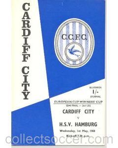 1968 Cup Winners Cup Semi-Final Cardiff City v Hamburg official programme 01/05/1968
