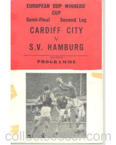 1968 European Cup Winners Cup Semi-Final Cardiff City v Hamburg Pirate programme