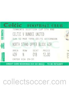 Celtic v Dundee United ticket 10/03/1996 Scottish Cup