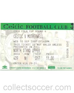 Celtic v Motherwell ticket 10/09/1997 Coca Cola Cup