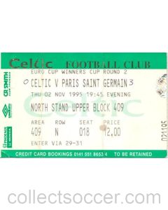 Celtic v Paris Saint-Germain ticket 02/11/1995 Cup Winners Cup