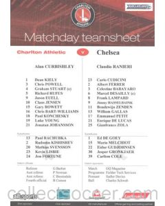 Charlton Athletic v Chelsea official colour teamsheet 17/08/2002 Premier League