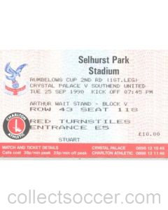 Crystal Palace v Southend United ticket 25/09/1990
