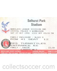 Crystal Palace v Wimbledon ticket 27/10/1990