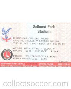 Crystal Palace v Leyton Orient ticket 30/10/1990